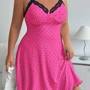 SHEIN Pink Heart Print Lace Trim Cami Sleep Dress 3X NWOT Valentine